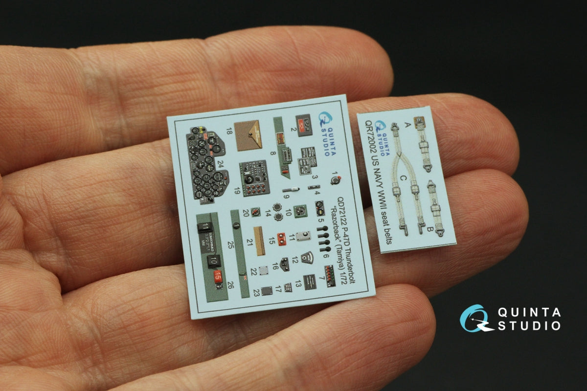 Intérieur imprimé en 3D et coloré sur papier décalcomanie Quinta Studio QD72122 P-47D Thunderbolt Razorback (Tamiya) 1/72 – immagine 5