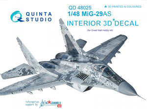 Intérieur imprimé en 3D et coloré sur papier décalcomanie pour maquettes GWH (QD48025 MiG-29AS, version slovaque) Quinta Studio, échelle 1/48