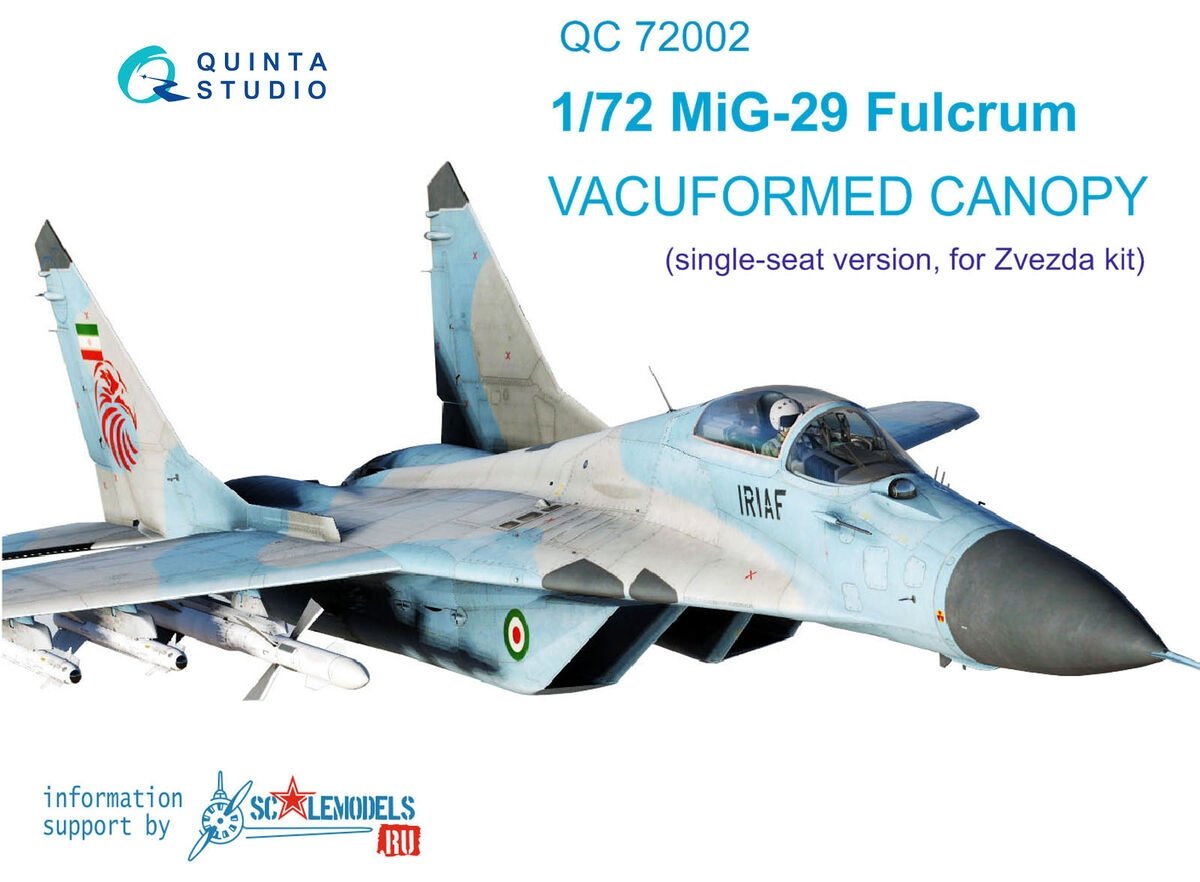 Quinta Studio QC72002 MiG-29 verrière transparente thermoformée 2 pièces (pour kit Zvezda 7278, 7309) 1/72