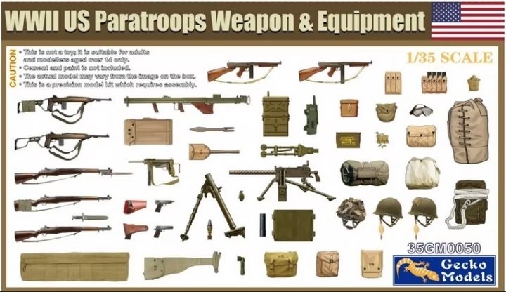 Gecko Models 35GM0050 Armes et équipements des parachutistes américains de la Seconde Guerre mondiale, échelle 1/35