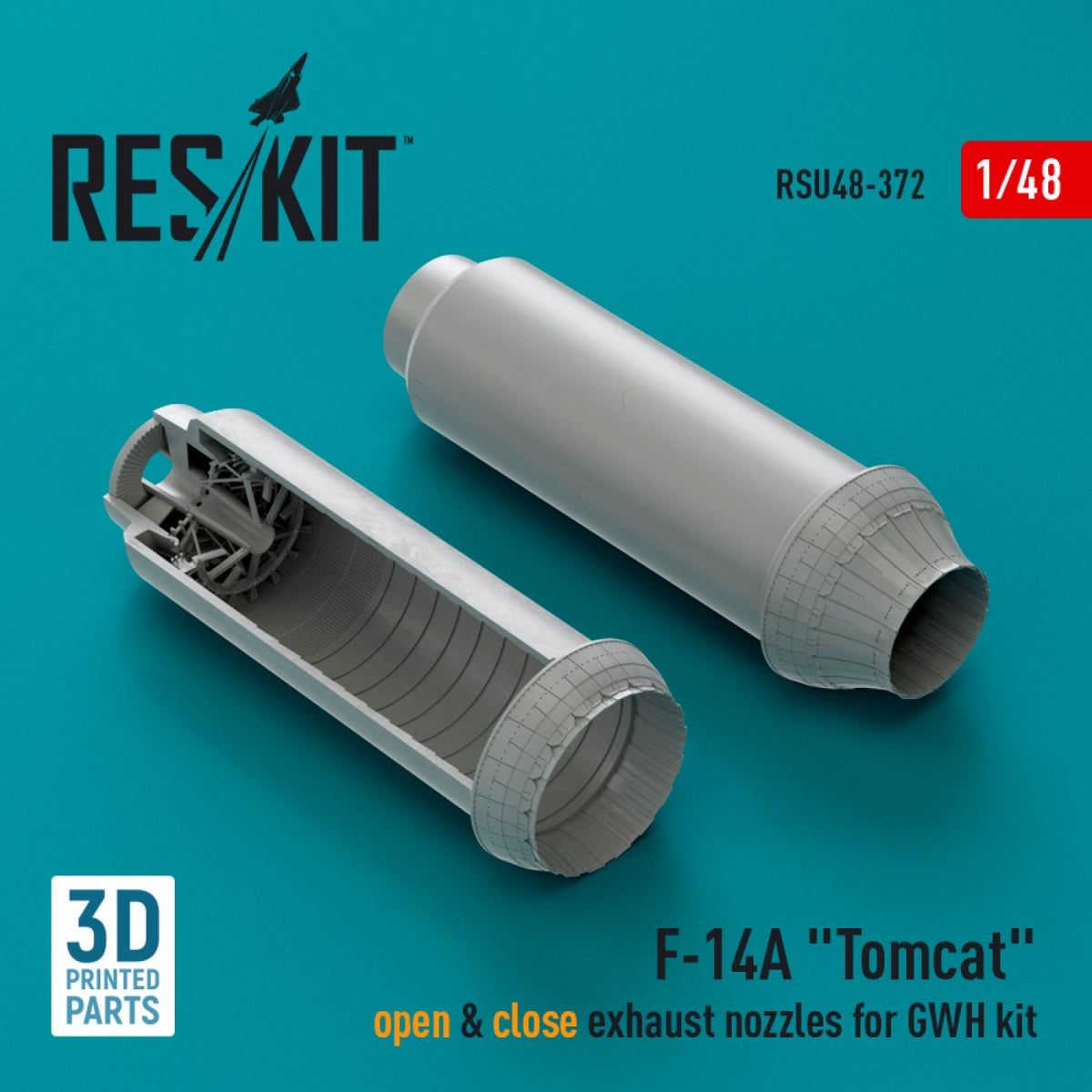 RESKIT RSU48-0372 F-14A « Tomcat » : tuyères d&amp;#39;échappement ouvrantes et fermantes pour kit GWH (impression 3D) 1/48