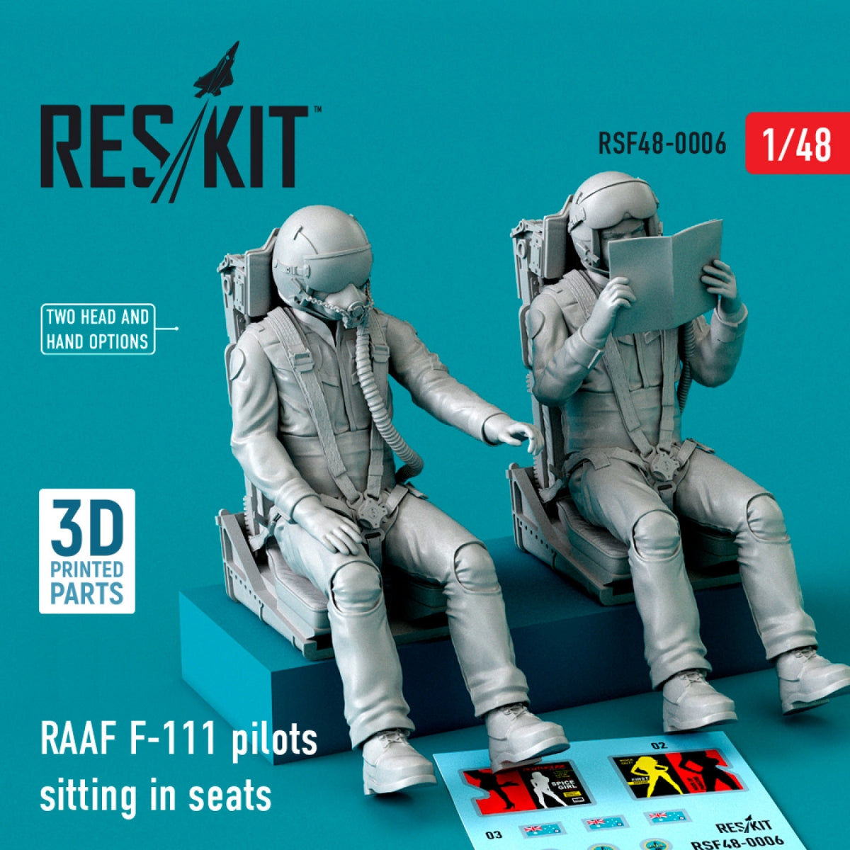 RESKIT RSF48-0006 PILOTES DE F-111 DE LA RAAF ASSIS SUR LEURS SIÈGES (2 PIÈCES) (IMPRIMÉ EN 3D) 1/48