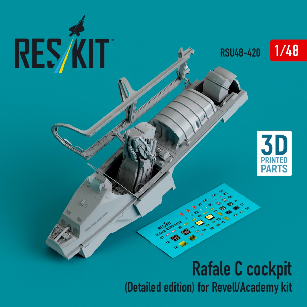 RESKIT RSU48-0420 Cockpit du Rafale C (Édition détaillée) pour maquette Revell/Academy (impression 3D) au 1/48