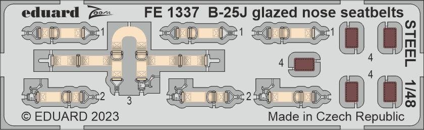 Eduard FE1337 B-25J ceintures de sécurité avant vitrées STEEL HONG KONG MODELS 1/48