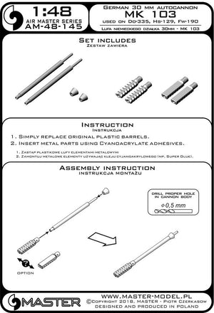 Canons Master AM-48-145 allemands MK 103 (30 mm) – utilisés dans les Do-335, Hs-129 et autres avions (1/48) – image 4