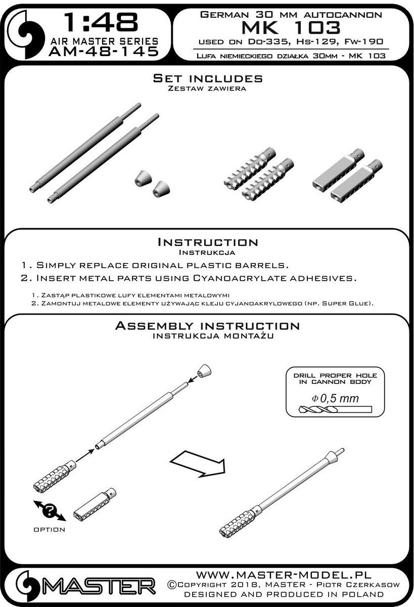 Canons Master AM-48-145 allemands MK 103 (30 mm) – utilisés dans les Do-335, Hs-129 et autres avions (1/48) – image 4