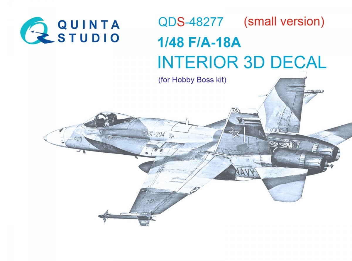 Intérieur imprimé en 3D et coloré sur papier décalcomanie Quinta Studio QDS-48277 F/A-18A (HobbyBoss) (Petite version) 1/48