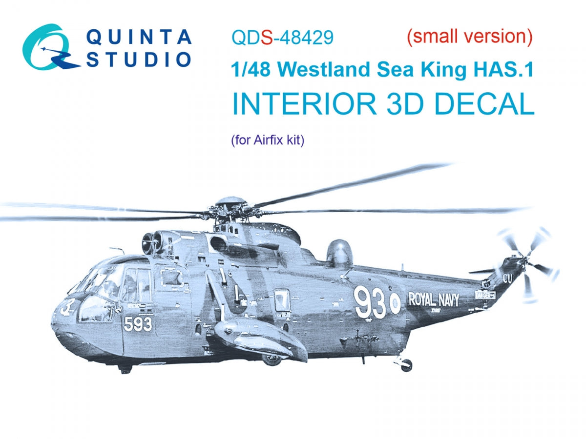 Intérieur imprimé en 3D et coloré sur papier décalcomanie Quinta Studio QDS-48429 Westland Sea King HAS.1 (Airfix) (Petite version) 1/48 