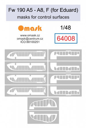 Masques Omask 64008 Bf Fw 190 A5-A8, F pour surfaces de contrôle (pour Eduard) 1/48