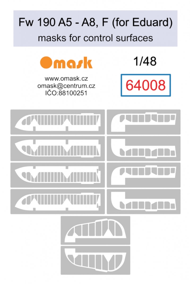 Masques Omask 64008 Bf Fw 190 A5-A8, F pour surfaces de contrôle (pour Eduard) 1/48