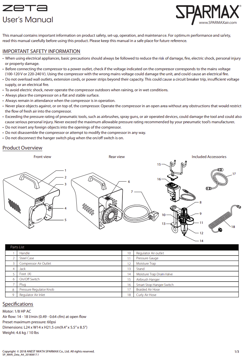 Compresseur d&amp;#39;air Sparmax AC501XZ Zeta Mini avec support Smart Stop et tuyau de 2 m – immagine 5