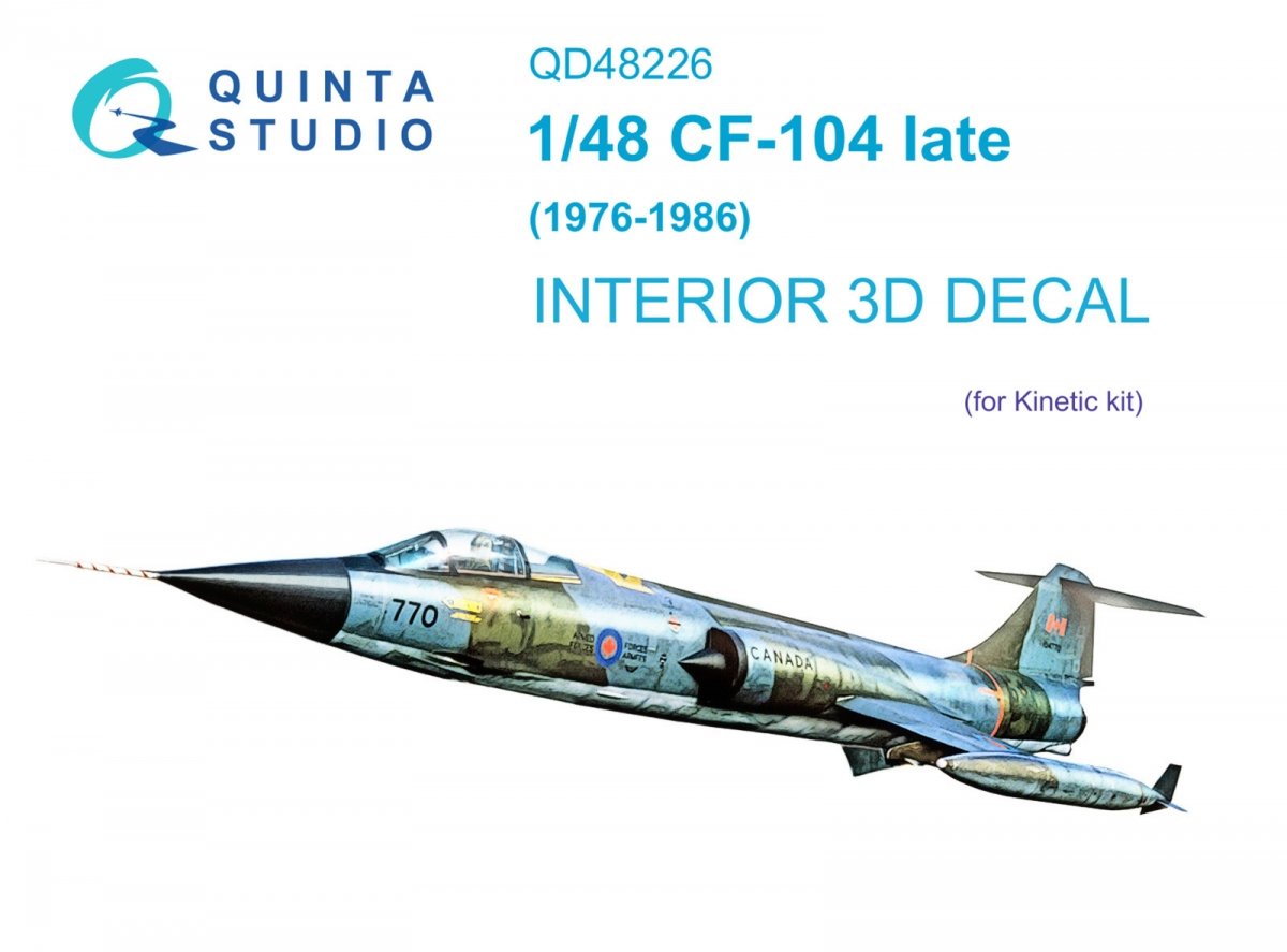 Intérieur imprimé en 3D et coloré sur papier décalcomanie Quinta Studio QD48226 CF-104 Late (Kinetic) 1/48