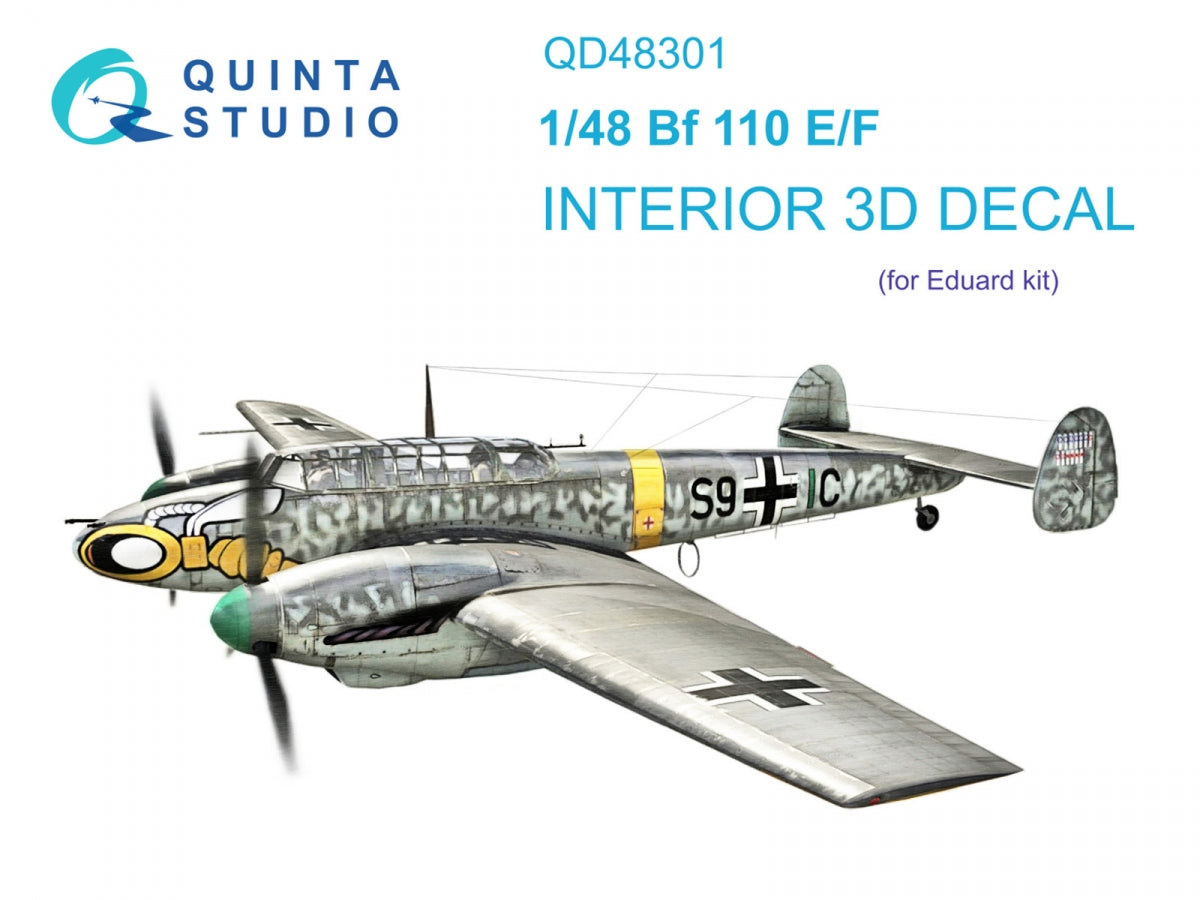 Intérieur imprimé en 3D et coloré sur papier décalcomanie Quinta Studio QD48301 Bf 110E/F (Eduard) 1/48