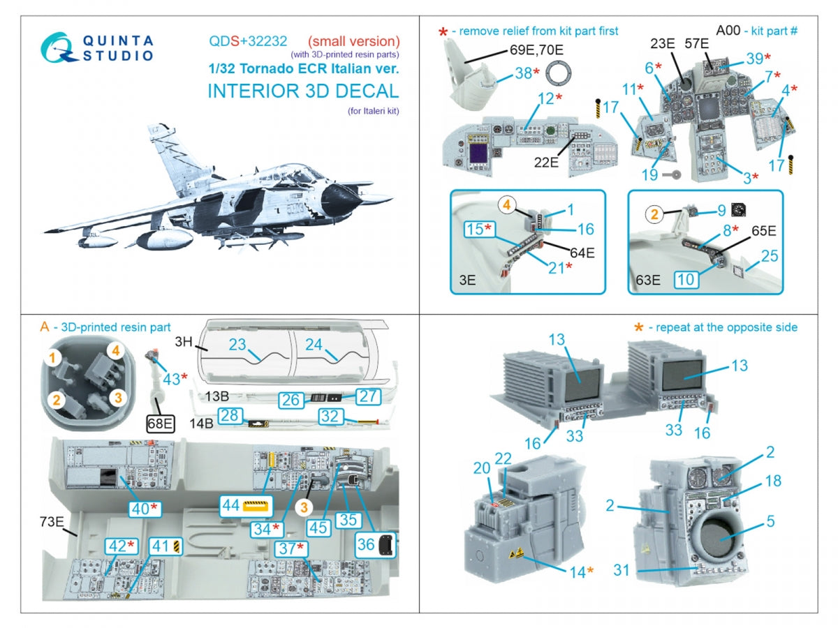Quinta Studio QDS+32232 Tornado ECR Intérieur italien imprimé en 3D et coloré sur papier décalcomanie (Italeri) (Petite version) (avec pièces en résine imprimées en 3D) 1/32 – Bild 2