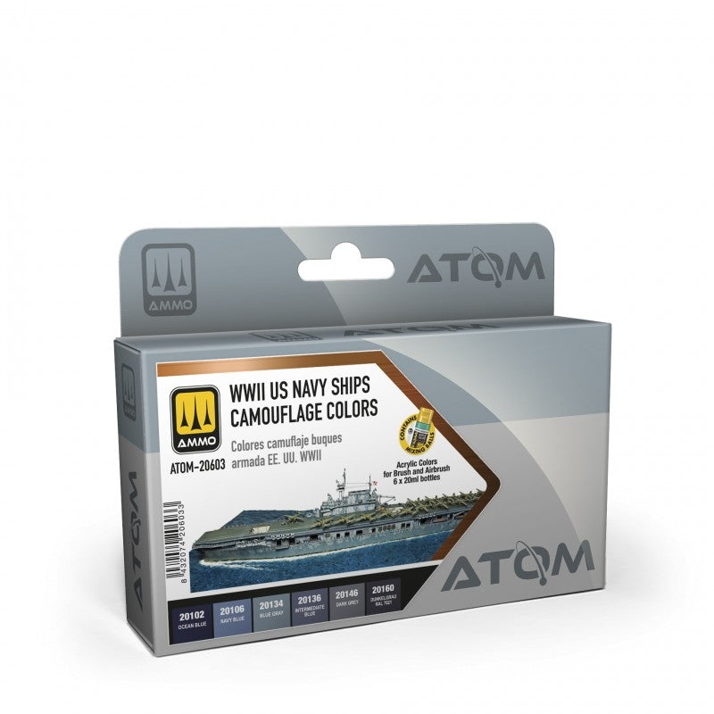 AMMO par Mig Jimenez 20603 ATOM, couleurs de camouflage des navires de l&amp;#39;US Navy de la Seconde Guerre mondiale, lot de 6 x 20 ml