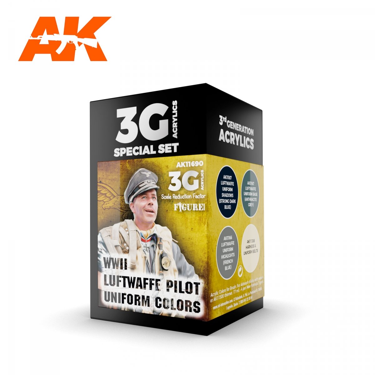 AK Interactive AK11690 WWII LUFTWAFFE PILOT UNIFORM COLORS 4x17 ml
