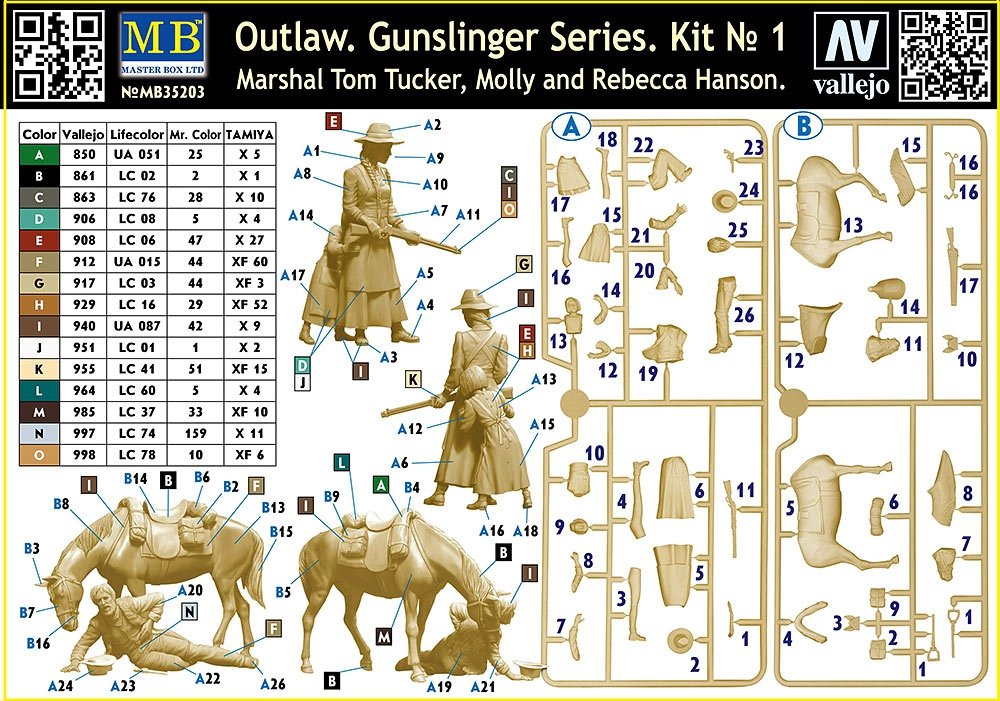 Master Box 35203 Outlaw. Gunslinger n° 1 : Marshal Tom Tucker, Molly et Rebecca Hanson 1/35 – immagine 3
