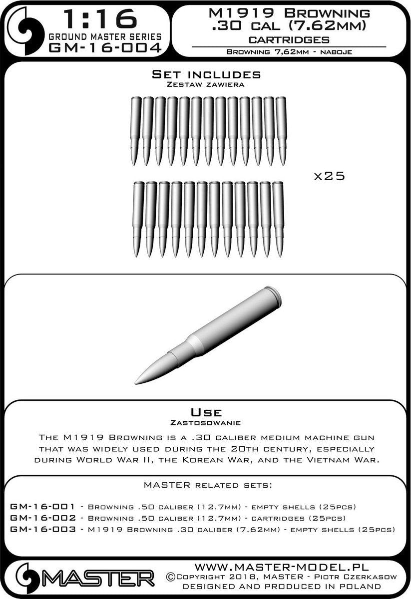 Master GM-16-004 M1919 Browning calibre .30 (7,62 mm) - cartouches (25 pièces) 1/16 – Bild 4