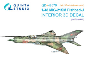 Intérieur imprimé en 3D et coloré sur papier décalcomanie (Eduard) pour MiG-21SM Fishbed-J (Quinta Studio QD+48576) (avec pièces en résine imprimées en 3D) 1/48