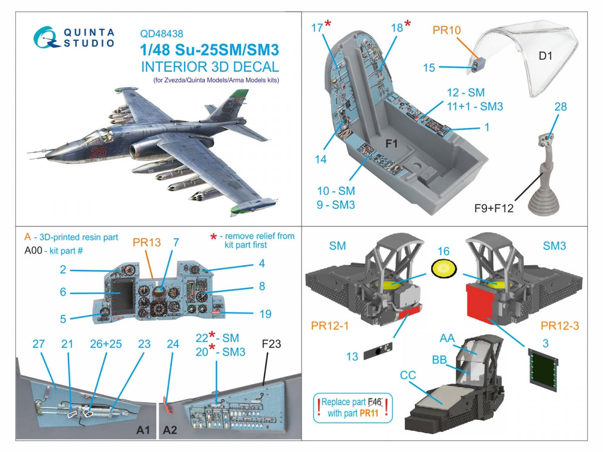Intérieur coloré imprimé en 3D sur papier décalcomanie pour Su-25SM/SM3 (Zvezda/Quinta Models/Arma Models) Quinta Studio QD+48438, échelle 1/48 – immagine 7