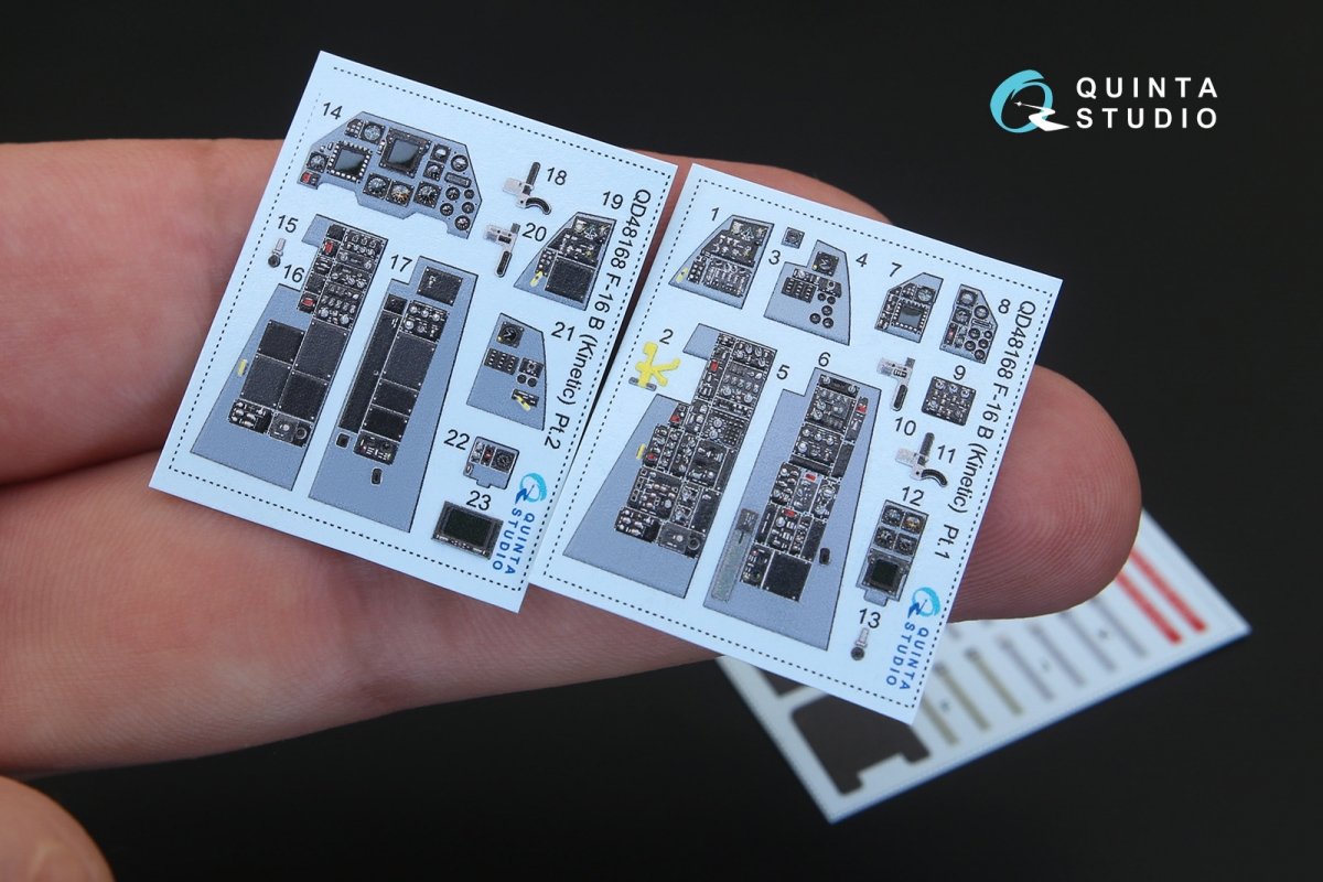 Intérieur imprimé en 3D et coloré sur papier décalcomanie Quinta Studio QD48168 F-16B (pour kit Kinetic) 1/48 – Bild 2