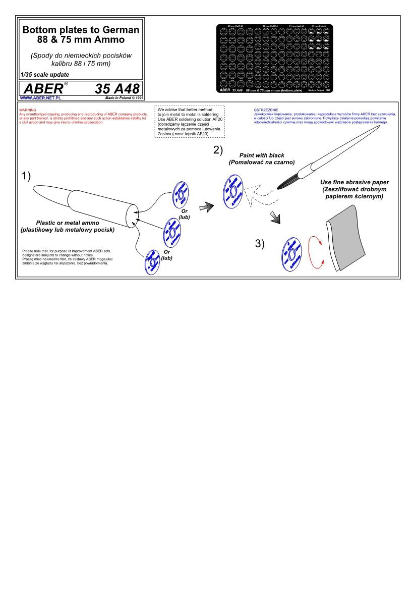Aber 35A048 Fond pour étuis de projectiles de 88 et 75 mm (allemands) (1/35) – imagen 4