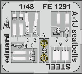 Ceintures de sécurité Eduard FE1291 A-1J en acier Tamiya 1/48
