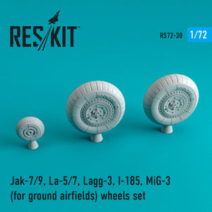 RESKIT RS72-0030 JAK-7/9, LA-5/7, LAGG-3, I-185, MIG-3 JEU DE ROUES POUR AÉRODROMES AU SOL 1/72