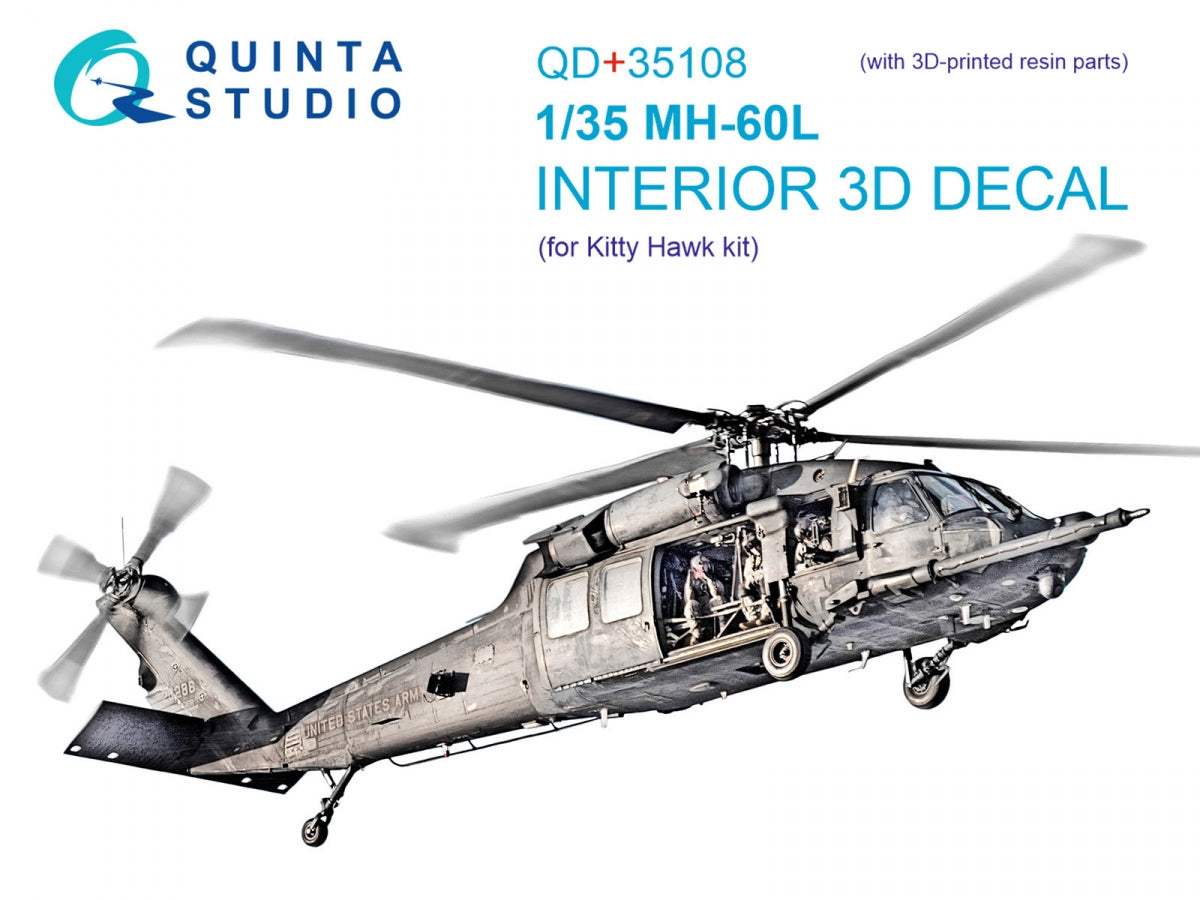 Intérieur du MH-60L Quinta Studio QD+35108 imprimé en 3D et coloré sur papier décalcomanie (Kitty Hawk) (avec pièces en résine imprimées en 3D) 1/35