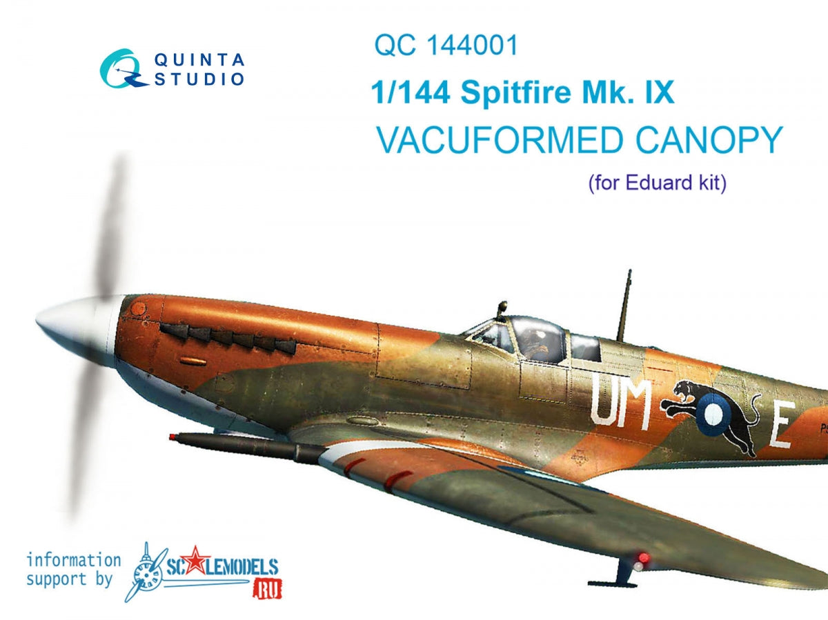 Quinta Studio QC144001 Verrière transparente thermoformée pour Spitfire Mk.IX, 3 pièces (pour kit Eduard) 1/144
