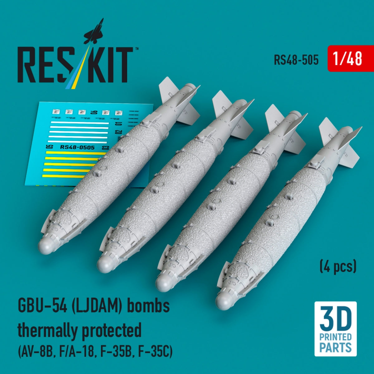 RESKIT RS48-0505 GBU-54 (LJDAM) bombes à protection thermique (4 pièces) (Impression 3D) 1/48