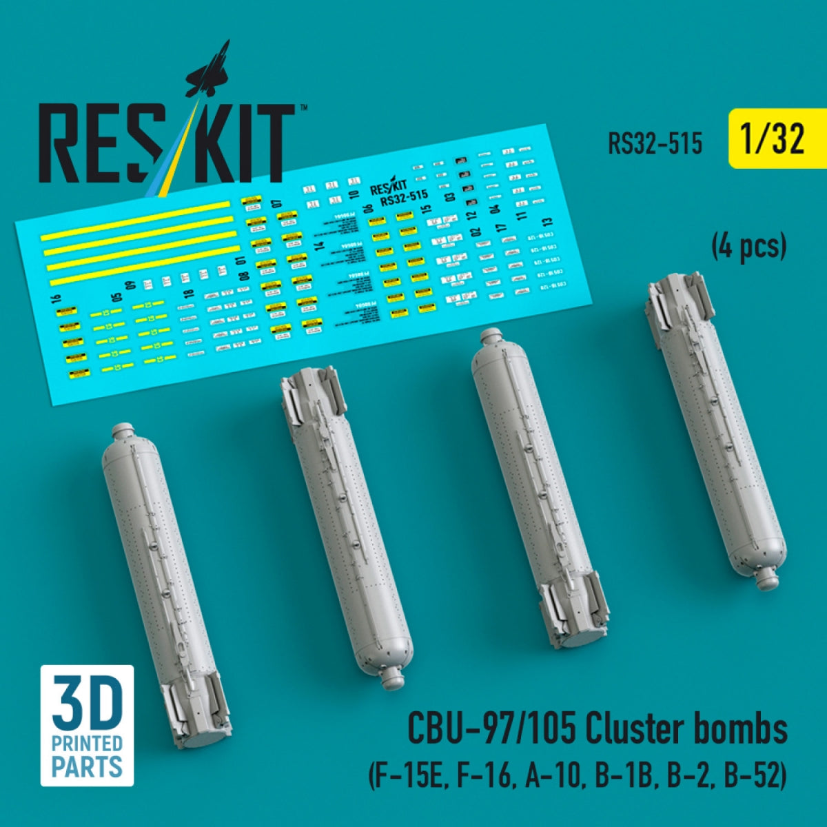 RESKIT RS32-0515 Bombes à fragmentation CBU-97/105 (4 pièces) (Impression 3D) 1/32