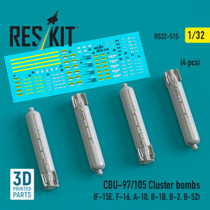 RESKIT RS32-0515 Bombes à fragmentation CBU-97/105 (4 pièces) (Impression 3D) 1/32