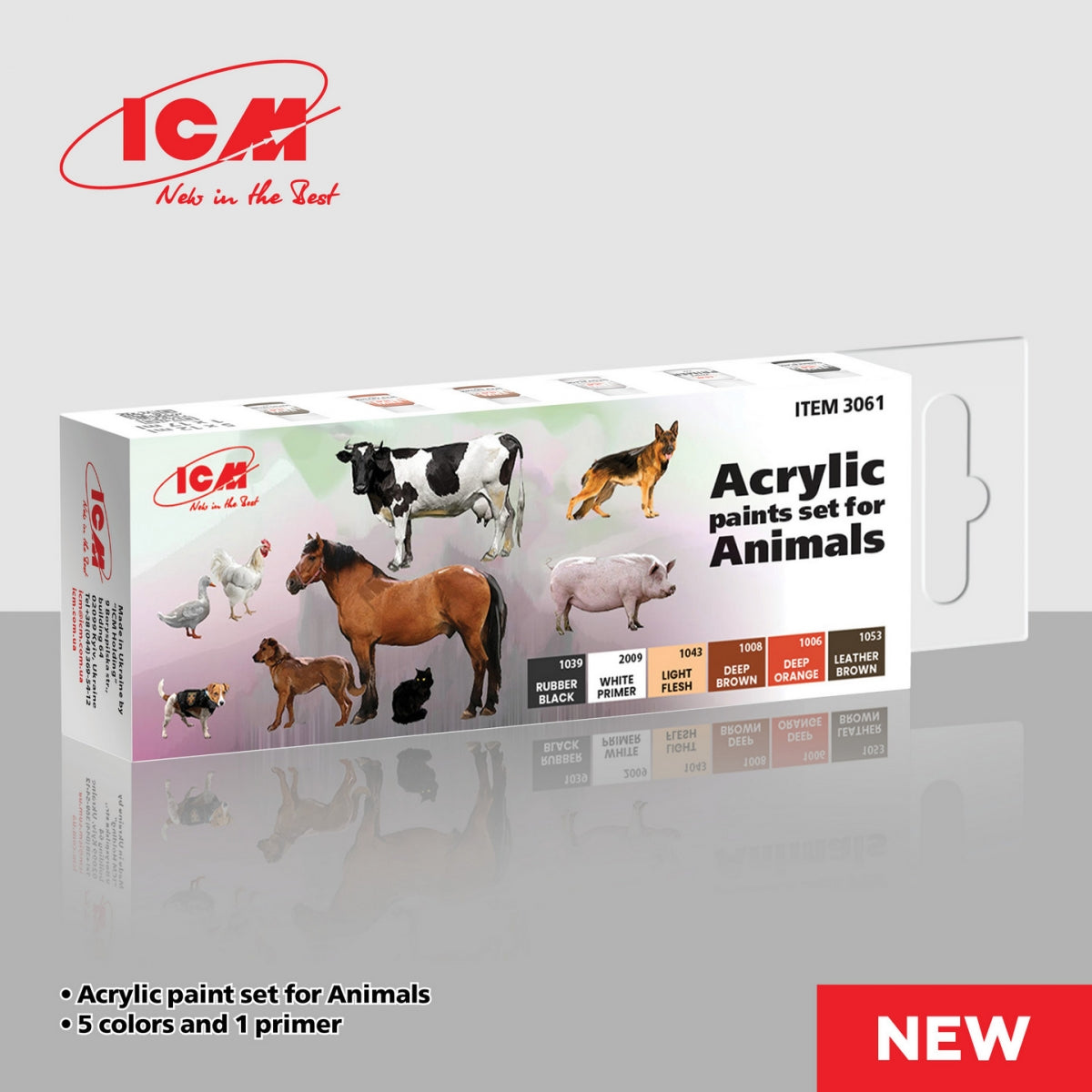 Coffret de 6 peintures acryliques ICM 3061 pour animaux, 12 ml