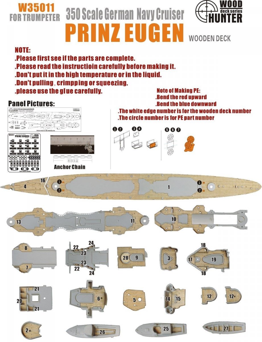 Wood Hunter W35011 Pont en bois allemand Prinz Eugen pour Trumpeter 1/350