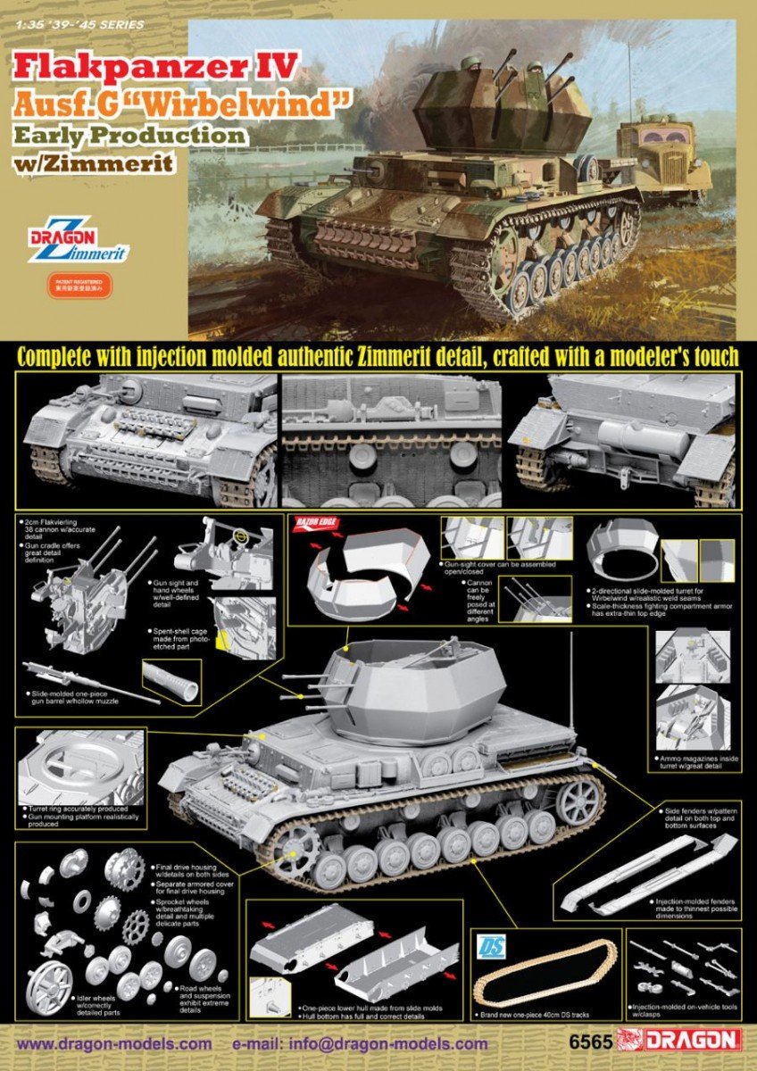Dragon 6565 Flakpanzer IV Ausf.G Wirbelwind Early Production w/Zimm 1/35 – zdjęcie 2