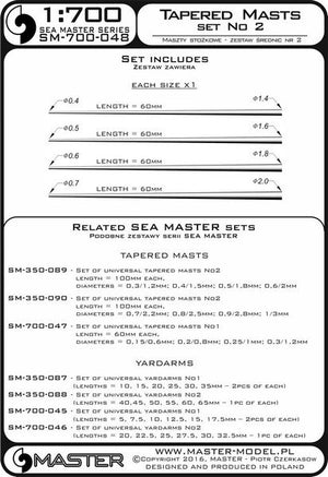 Master SM-700-048 Set of universal tapered masts No2 (length = 60mm each, diameters = 0.4/1.4mm; 0.5/1.6mm; 0.6/1.8mm; 0.7/2mm) 1/700 – image 3