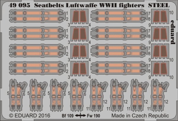 Ceintures de sécurité Eduard 49095, avions de chasse de la Luftwaffe (Seconde Guerre mondiale), acier, échelle 1/48