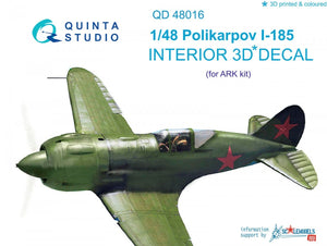 Intérieur imprimé en 3D et coloré sur papier décalcomanie Quinta Studio QD48016 Polikarpov I-185 (pour kit ARK) 1/48