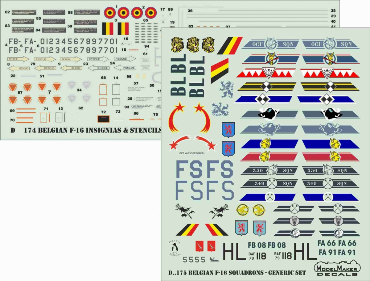 Décalcomanies ModelMaker D48175 Escadrons belges de F-16 - Set générique 1/48 – imagen 2