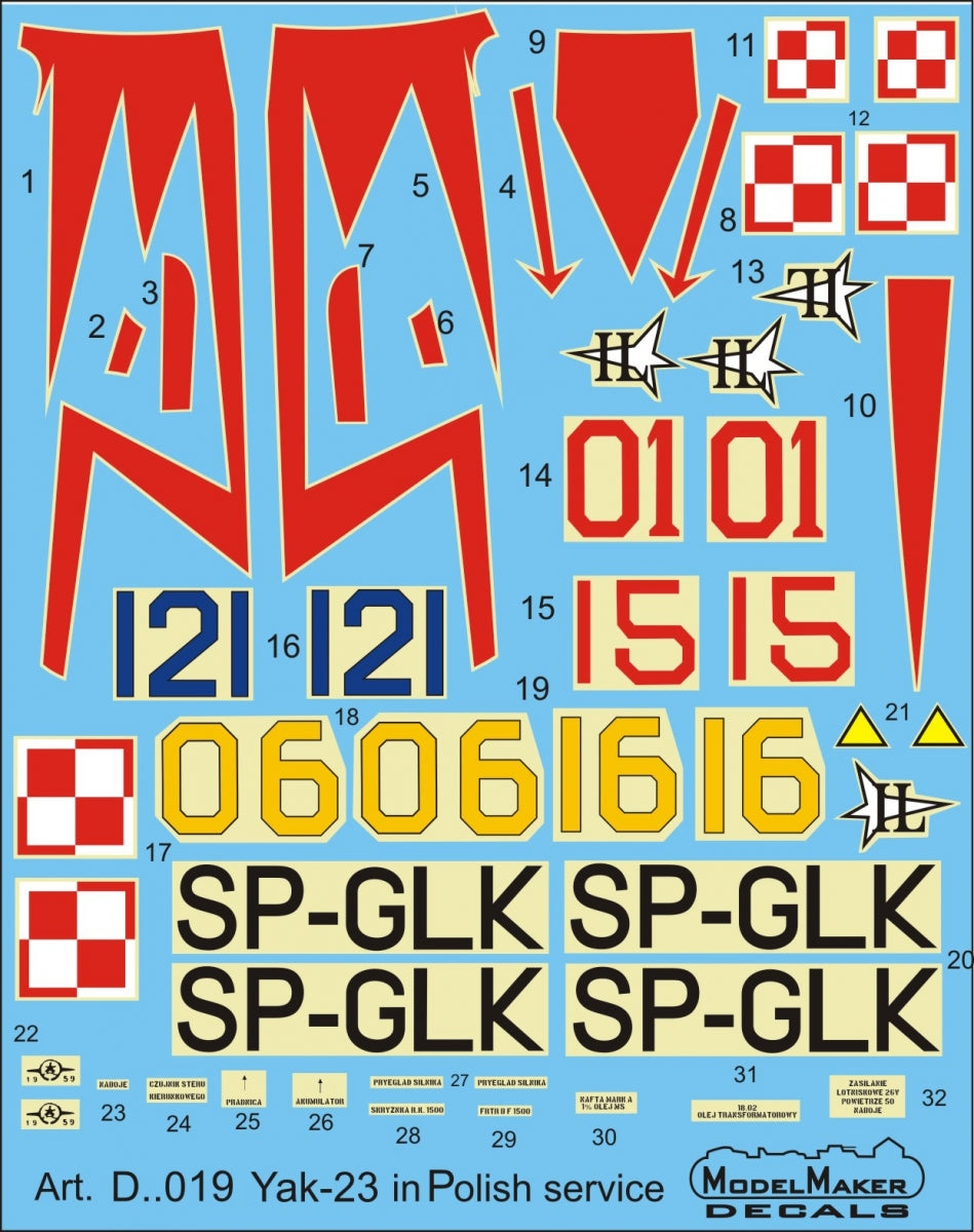ModelMaker Decals D48019 Yak-23 en service polonais 1/48
