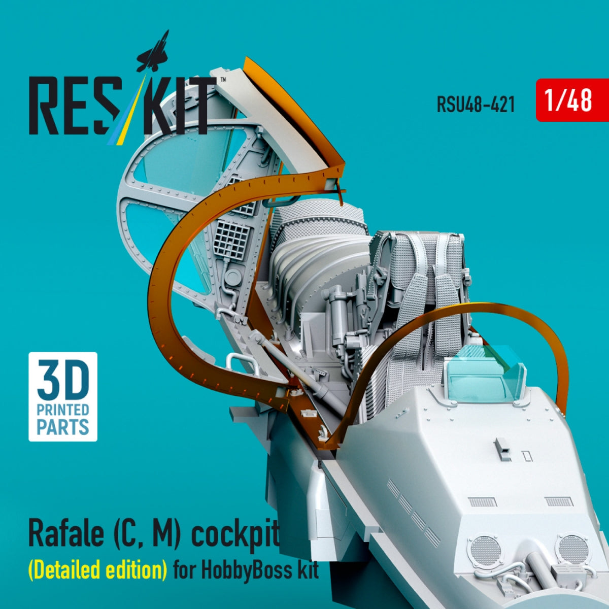 RESKIT RSU48-0421 Rafale (C, M) cockpit (Detailed edition) for HobbyBoss kit (3D printed) 1/48