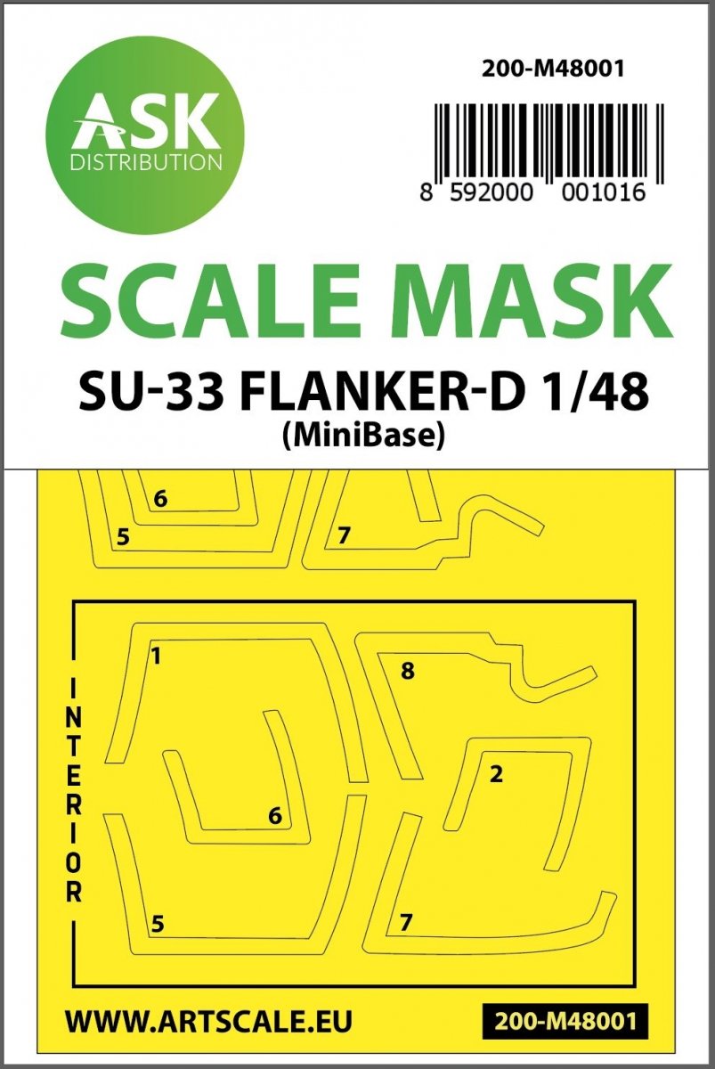Masque de peinture double face ASK M48001 Su-33 Flanker D pour Minibase 1/48