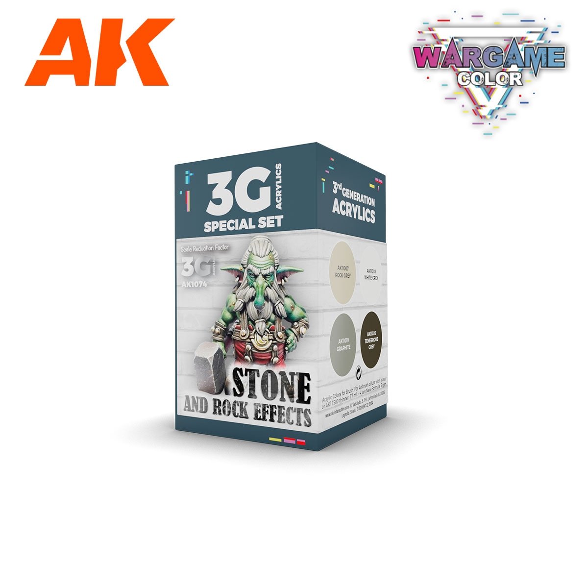 AK Interactive AK1074 WARGAME COLOR SET. EFFETS PIERRE ET ROCHE. 4 x 17 ml