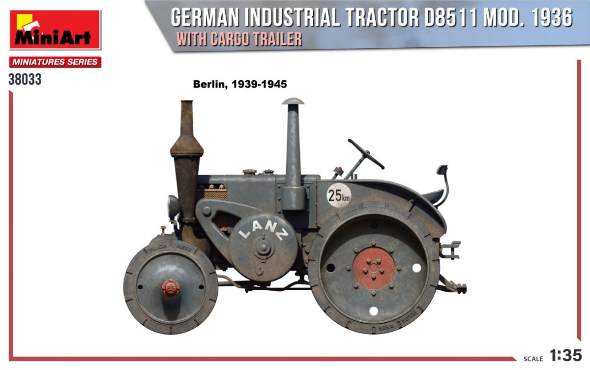 MiniArt 38033 GERMAN INDUSTRIAL TRACTOR D8511 MOD. 1936 WITH CARGO TRAILER 1/35 – zdjęcie 6