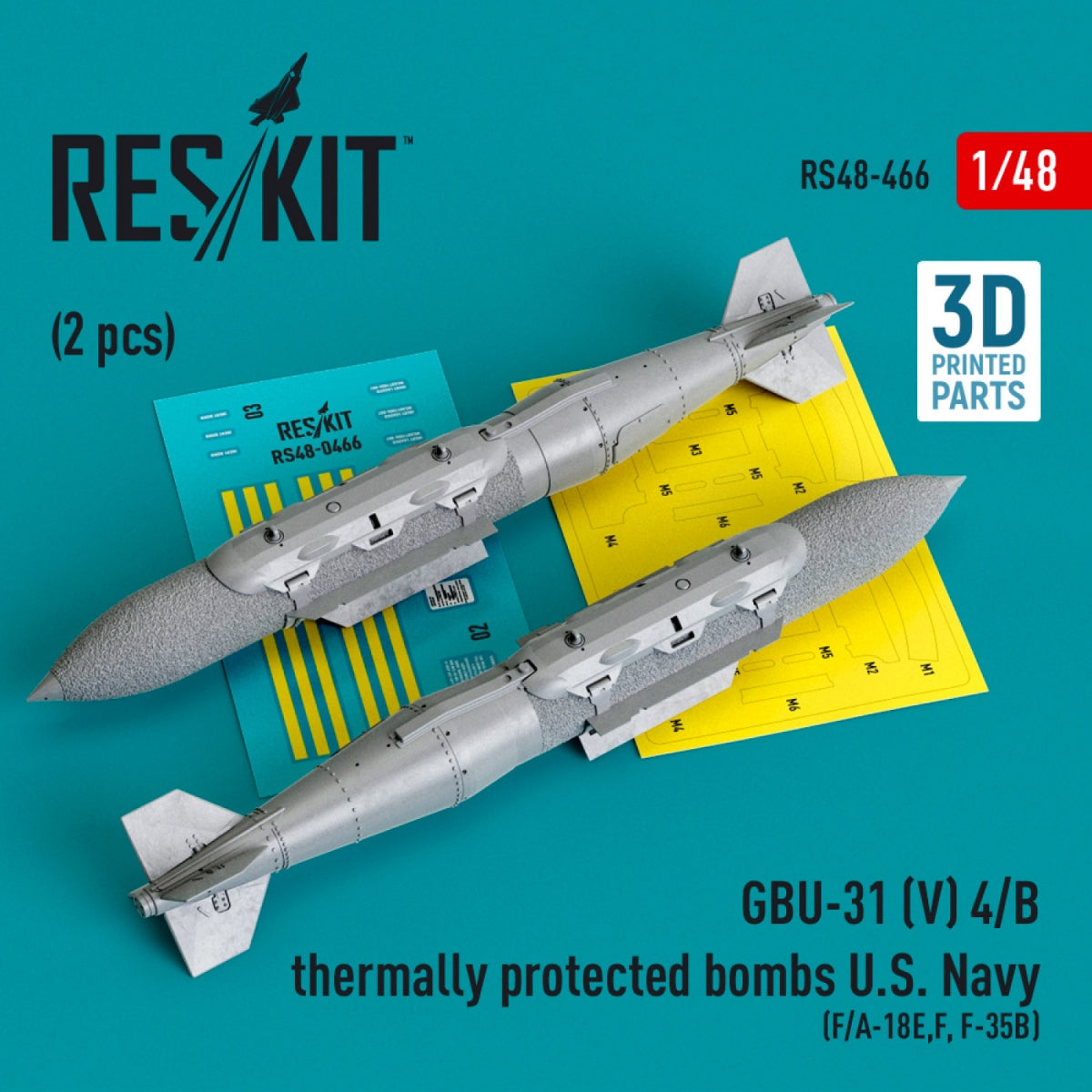 RESKIT RS48-0466 GBU-31 (V) 4/B Bombes à protection thermique US Navy (2 pièces) (Impression 3D) 1/48