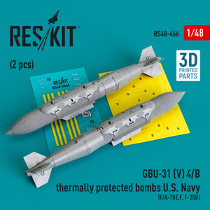 RESKIT RS48-0466 GBU-31 (V) 4/B Bombes à protection thermique US Navy (2 pièces) (Impression 3D) 1/48