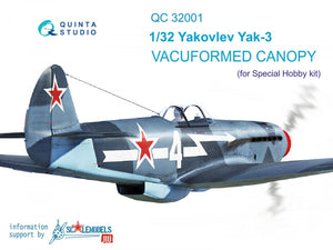 Verrière transparente thermoformée Quinta Studio QC32001 Yak-3, position ouverte et fermée (pour kit Special Hobby) 1/32