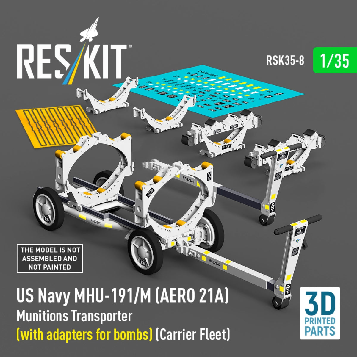 RESKIT RSK35-0008 US NAVY MHU-191/M (AERO 21A) Transporteur de munitions (avec adaptateurs pour bombes) (Flotte de porte-avions) (Maquette imprimée en 3D) 1/35 – immagine 2