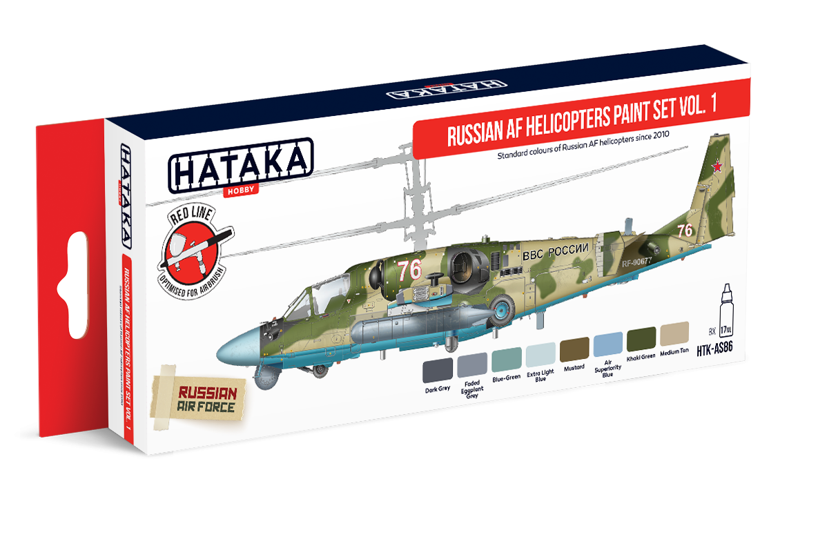 Kit de peinture pour hélicoptères Hataka HTK-AS86 des forces aériennes russes, vol. 1, 8x17 